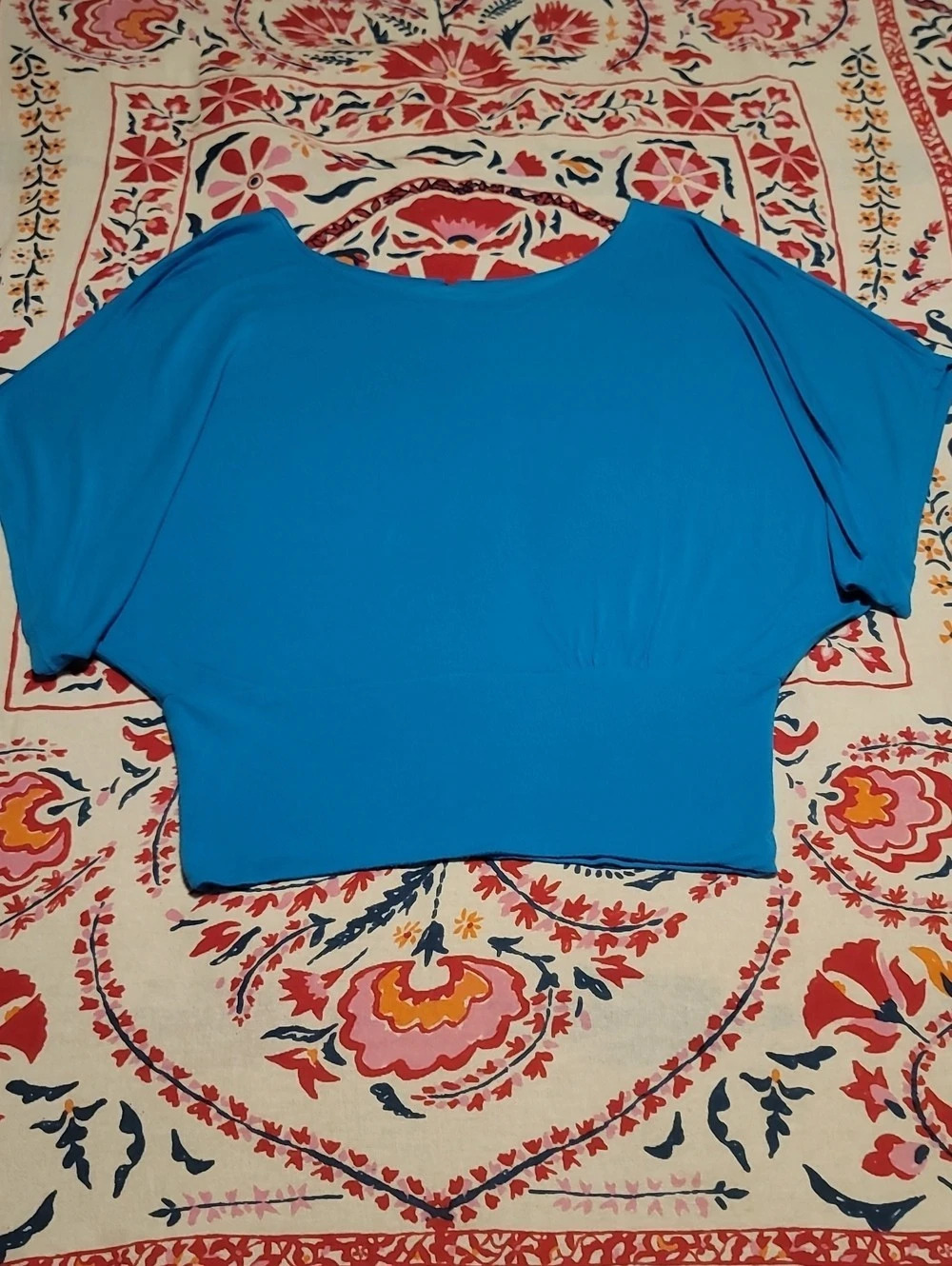 Turquoise Dolman Sleeve Knit Boho Hippie Short Sleeve Top
